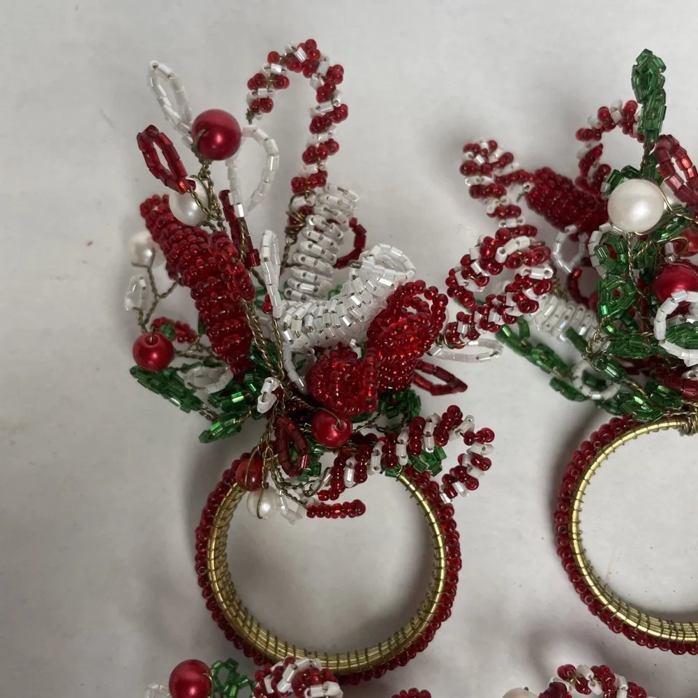Beaded‎ Holiday Christmas Napkin Ring Holders Set Of 8